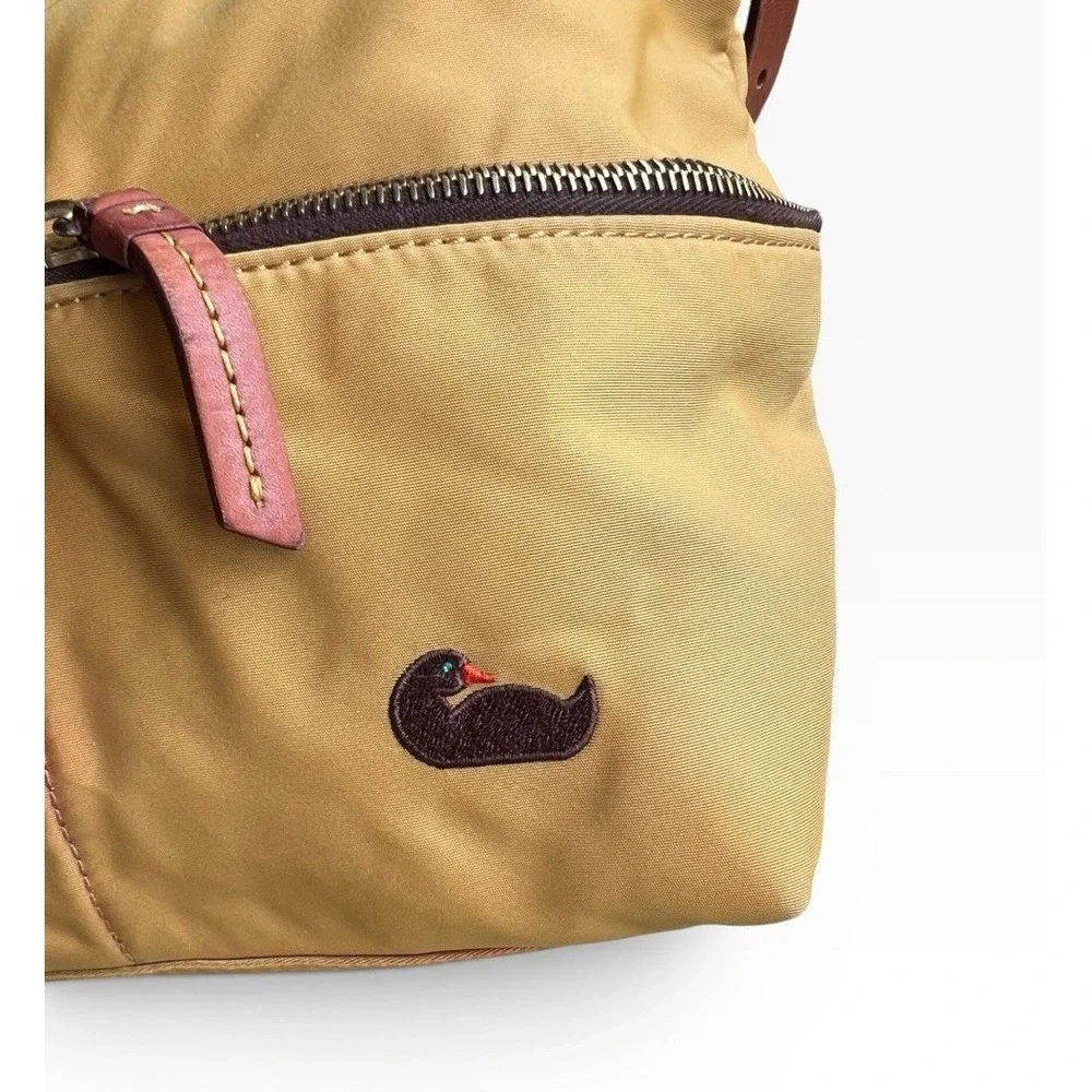 VTG Dooney Bourke Nylon Hobo Yellow Pink Lined Duck Logo Shoulder W/Leather Trim